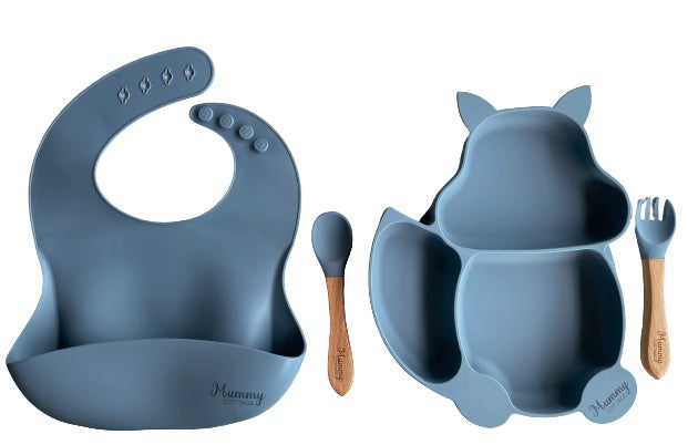 MummyCottage 4PC Silicone Feeding Set | BPA Free, 100% Food-Grade Silicone, Microwave Oven Safe