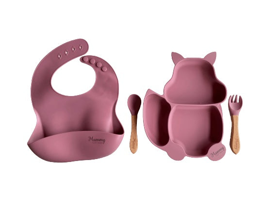 MummyCottage 4PC Silicone Feeding Set | BPA Free, 100% Food-Grade Silicone, Microwave Oven Safe